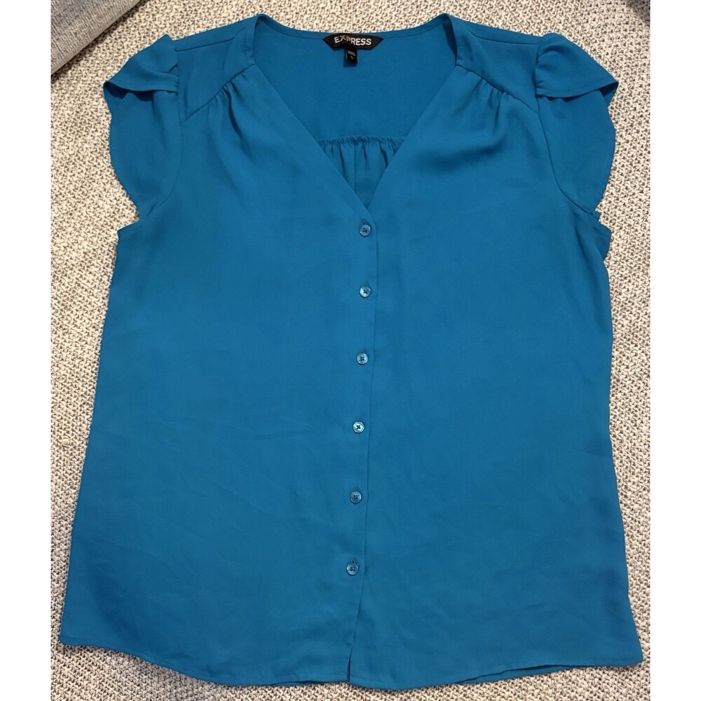 Women’s Express Short Sleeve Turquoise Petite Small Blouse 100% Polyester PXS